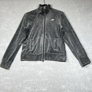 Vintage Nike Sportswear Track Jacket Womens Large Gray Velour Velvet Full Zip